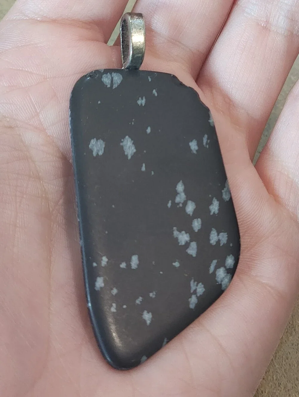 Black Obsidian Pendant With White Speckles Necklace - Black